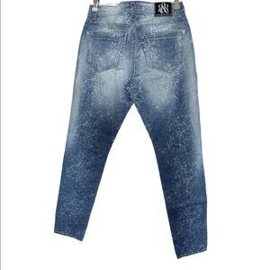 Rock & Republic Emo Acid Splatter Medium Wash Blue Distressed Skinny Jean size 4